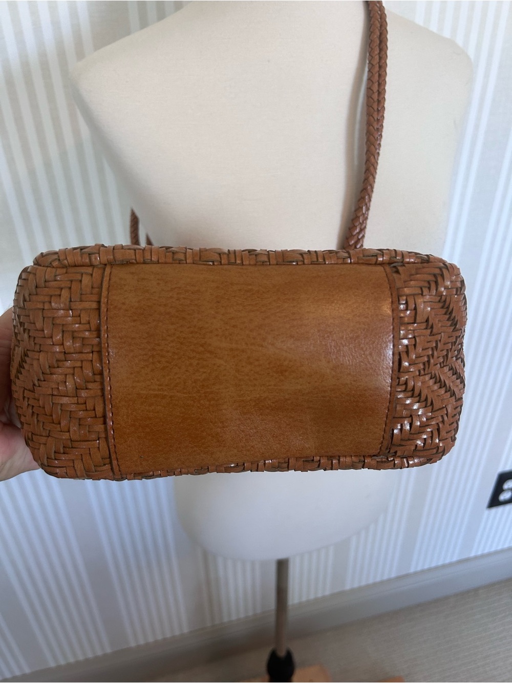 Vintage Liz Claiborne Weave Bucket Bag Brown Woven Leather Purse - Picture 11 of 11